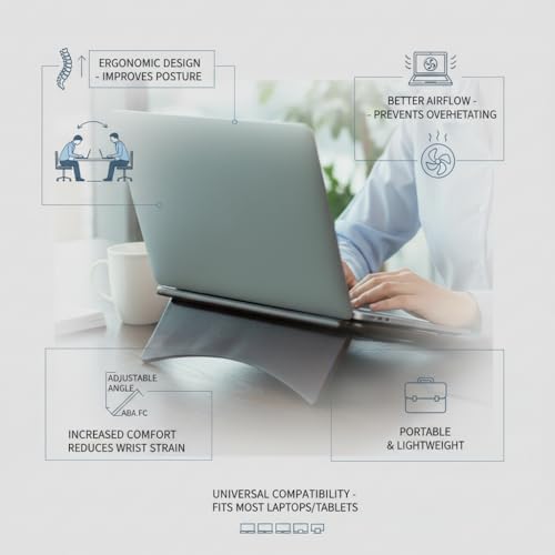 Image of Laptop Stand Universal Heat Dissipation Desktop Foldable Laptop Stand Wooden Notebook Stand Holder with 180 Degree Multiple-Angle Support for MacBook Asus HP Sony 11x11.5 inche Dark Walnut