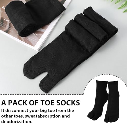 6 Pairs Tabi Flip Flop Socks, Elastic Cotton Tabi Split Toe Socks Wicking Sandal Socks for Women Men (Black)3