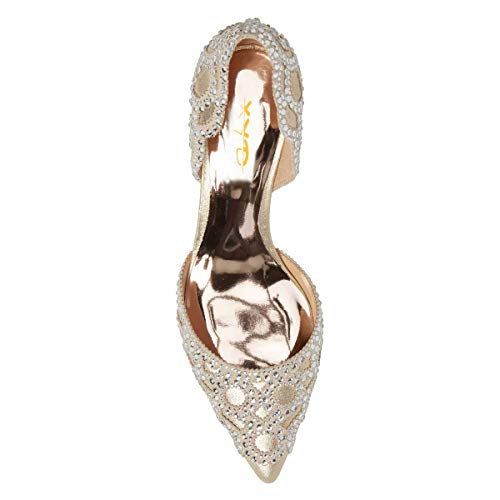 Image of XYD Women's Pumps, Elegant Pointed Toe, D'Orsay Kitten Low Heels, Rhinestone Studs, Slip-On Satin Shoes for Wedding