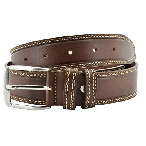 Conte Massimo, Cinturón de hombre piel auténtica, color negro, 4cm de ancho con costuras, estilo casual, Recortable Marrón claro 115 (50-52) Cover
