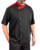 Lightweight Uptown Snap Front Chef Coat, Black with Red Accent, L