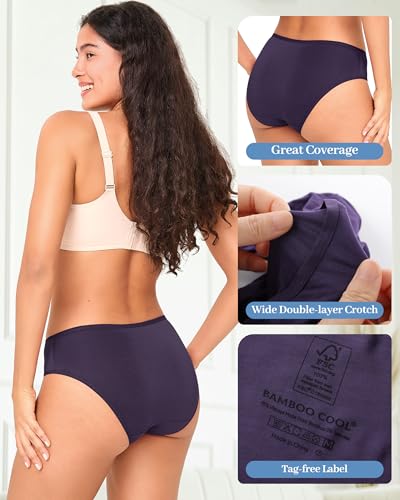 Image of BAMBOO COOL Womens Underwear Breathable Moisture-Wicking Briefs Hipster Ladies Panties, 5-Pack