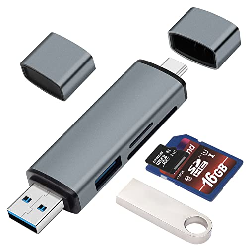Lectores De Tarjetas Lector de Tarjetas SD, Lector de Tarjetas USB C a SD/Micro SD, Adaptador de Lector de Tarjetas de Memoria 5-en-1, USB C a USB...