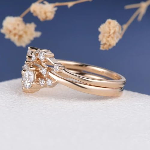 2.50 Ct Round Cut Diamond Delicate Nature Inspire Bridal 2 Pcs Wedding Band Engagement Rings Set For Women 14K Gold Plated 925 Sterling Silver Handmade Stacking Matching Leaf Vine Set2