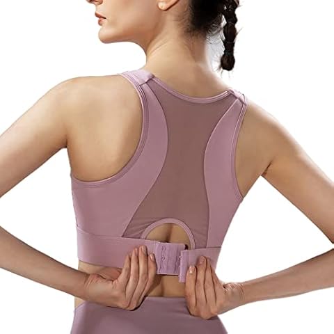Women's Padded Sports Bra Mesh Back High Impact Shockproof Gathered Bras for Running Gym Workout Fitness, Purple-wx1019, M Cover