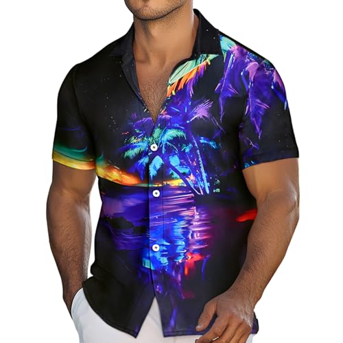 Men's Hawaiian Printed Short Sleeve Shirts Tropical Floral Button Down Aloha Holiday Shirt Vacation Casual Beach Clothings