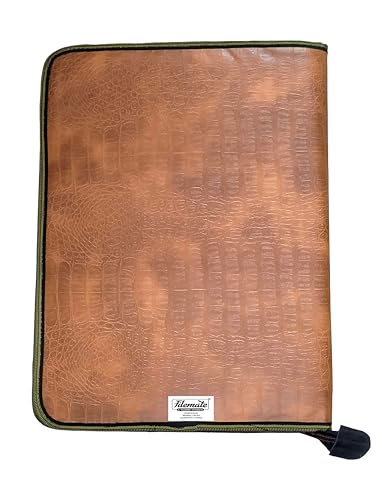 Image of Filemate Executive A3 Zippered Document Portfolio Bag - Faux Crocodile Rexine File Folder with 20 Clear Sleeves, Internal Pockets, and Zipper - Organizer for Artists, Architects & Professionals