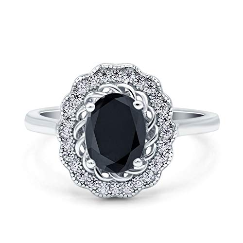 Blue Apple Co. Art Deco Wedding Bridal Engagement Promise Ring Oval Cut Solid Simulated Cubic Zirconia 925 Sterling Silver
