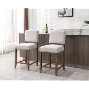 CIMOTA Counter Height Bar Stools Set of 2 Farmhouse Bar Chairs Mid Century Counter Stools Barstools with Back Kitchen Stools with Wood Legs for Island/Home Bar/Pub/Dining Room, Linen Beige, 26 Inch CIMOTA Counter Height Bar Stools Set of 2 Farmhouse Bar Chairs Mid Century Counter Stools Barstools with Back Kitchen Stools with Wood Legs for IslandHome BarPubDining Room Linen Beige 26 Inch