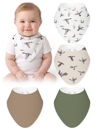 Image of 4 Pcs Baby Bandana Bib Cute Baby Nursery Decor Cotton Newborn Infant Feeding Drool Bib for Drooling and Teething Girl Boy