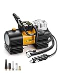 AstroAI Tyre Inflator Portable Air Compressor DC 12V, Fast Inflation Digital Car Tyre Pump for Compact SUV, Preset/Auto-Off/Memory Function, Metal Structure with 22 Cylinders, Super Bright Light