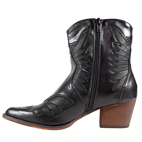 ARiderGirl Coleen-02 Pull On Stacked Heel Pointed Toe Western Ankle Boots4