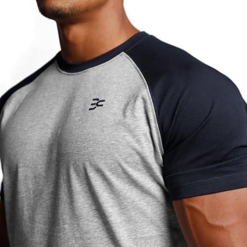 Image of Men's Cotton Short Sleeve Raglan Crew Neck Gym Workout Athletic Tee | Breathable raglan crew neck tee with mild elasticity, suitable for workout, fitness exercise and daily casual wearing