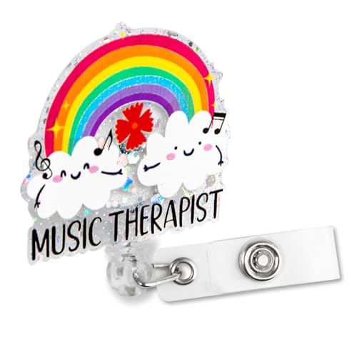 Sixrip PYX171 Music Therapist Retractable Glitter Badge Reel With Alligator Clip, Funny Rainbow Badge Holder Gift cover