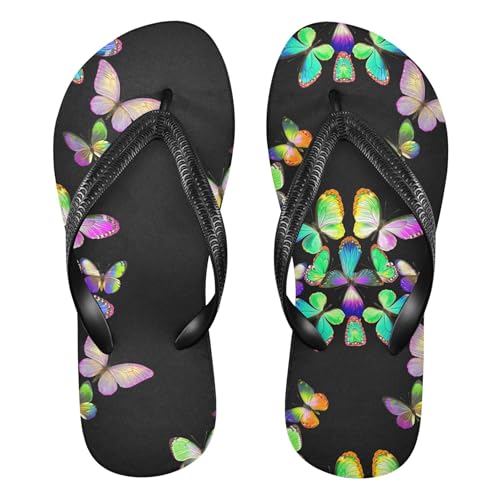 Burbuja Butterflies on Black Flip Flops for Women Men, Soft Thong Sandals Rubber Slippers for Pool Beach Essentials