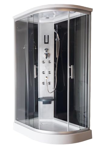 Sanotechnik Komplettduschkabine Vario Links 80×120×215cm – All-in-One Komplettdusche | 5mm ESG Glas, 6 Massagedüsen, LED-Panel & Radio, Klappsitz, Quick-Line Schnellmontage, CL120