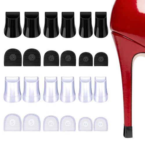 24 PCS Heel Caps for High Heels Stiletto Heel Protectors Soft Silicone Non-Slip Noise Reducing Heel Covers for Outdoor Wedding Grass Reusable High Heel Replacement Tips (U-Shape-S-XS-XX)