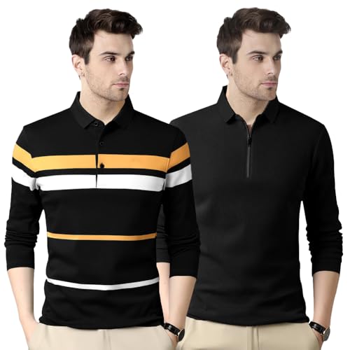 Image of Noble Monk Men's Polycotton Regular Fit Full Sleeves Polo T-Shirt
