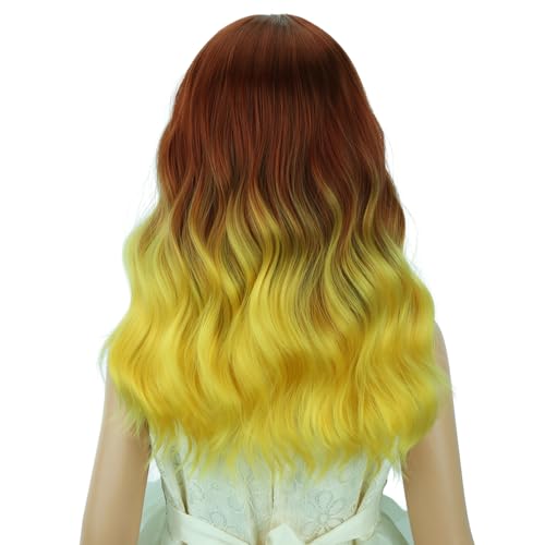 Image of PATTNIUM Flame Color Wig for Kids Girls Short Flame Fire Colored Wigs Side Part Shoulder Length Wavy Heat Resistant Synthetic Wig