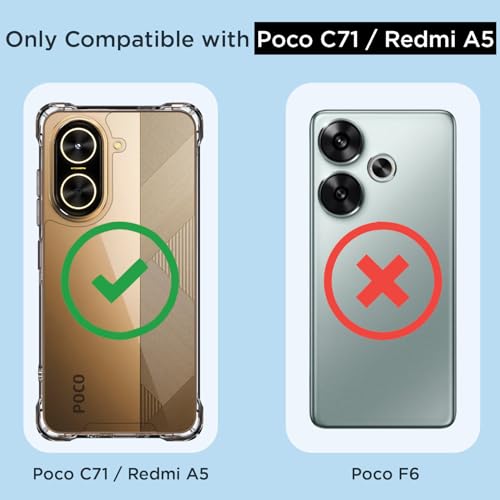 Image of Outlouders Back Cover for Poco C71 / Redmi A5 Clear Transparent PC + TPU Bumper Case with Raised Edges for Shockproof Protection (Transparent)