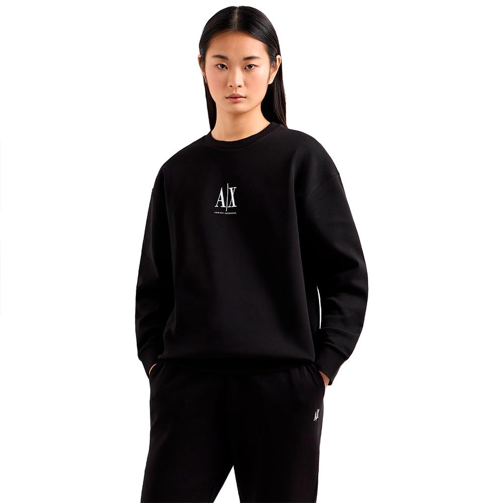 Armani Exchange Women's, Icon project, embroidered logo, crewneck Sweatshirt, Black, XS
