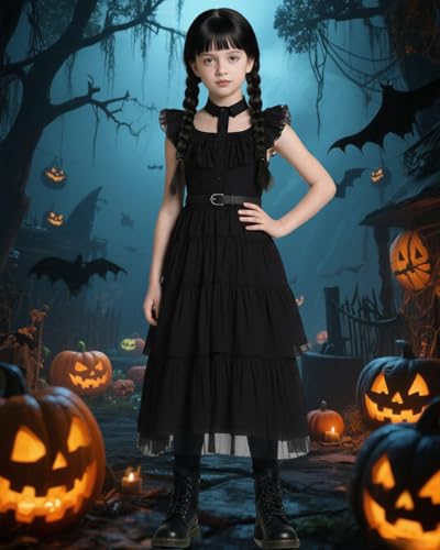 Vestido negro para niña disfraz de princesa Halloween miniatura 6