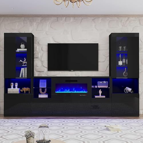 Amerlife FST03A+04C+25/26A 3 Piece Modern High Gloss Fireplace Tv Stand + Bookcase Set thumb #8