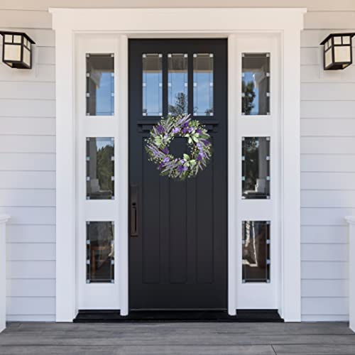 Haute Decor Mixed Lavender/Larkspur Purple And Green Floral 24-Inch Wreath With Natural Grapevine Base For Spring, Summer, Fall Front Door Faux Flower Decoration #TOP4