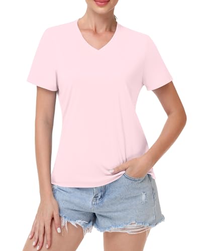 Image of Runhit Womens Workout Tops Short Sleeve UPF 50+ Athletic Sun Shirts Quick Dry V Neck T-Shirt Moisture Wicking Gym Hiking Tee