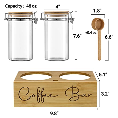 Glass Coffee Containers With Shelf,Coffee Station Organizer,Glass Storage Jars With Spoon,2X48Oz Coffee Bean Storage With Airtight Locking Clamp Glass Coffee Canister For Coffee Bean,Ground Coffe,Nuts #TOP6