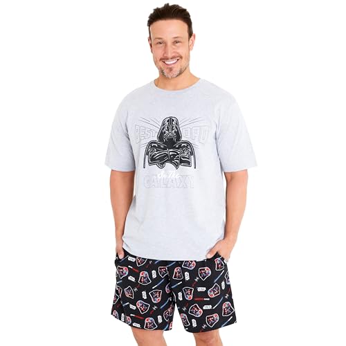 Disney Star Wars Pyjama Herren Kurz 2 Teiliger Kurzer Schlafanzug Männer Bequemer Atmungsaktiver Baby Yoda Mandalorian Sommer Hausanzug (M, Grau...