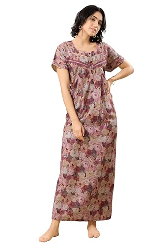 Image of GLAMORAS Bizzy Lizzy Cotton Nighty Gown with Side Pocket for Women | Regular, Digital Printed & Full Length Maxi Night Gown | Night Wear Maxi Gown for Women | Size: M-2XL