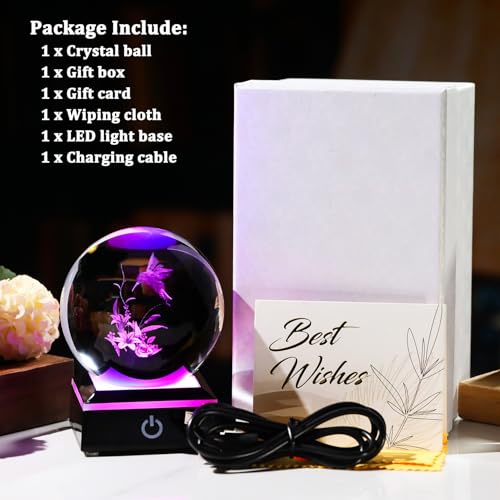 Image of Arikyrist 3D Hummingbird Crystal Ball Gifts for Women Men on Christmas Birthday, Laser Engraved Hummingbird Figurine with Light Base, Hummingbird Globe Glass Decorative Ball for Home Office (80mm)