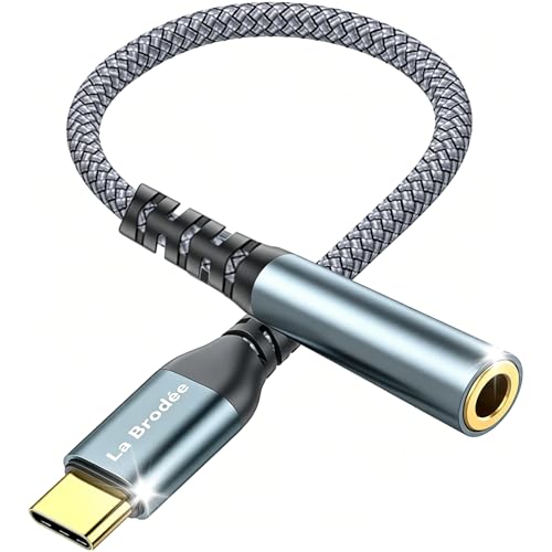 La Brodée USB C to 3.5mm Jack Mini Type C to 3.5mm Jack Headphone Aux Digital Audio Earphone Adapter Compatible with Samsung Galaxy Pixel iPhone i Pad Pro HUAWEI Xiaom & More(USBC to Aux 1 Pack)