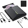 ORIGBELIE External CD/DVD Drive for Laptop, USB 3.0 DVD Player with 4 USB Ports & 2 TF/SD Card Slots, Portable CD/DVD +/-RW Drive Burner Reader Writer for Desktop PC Windows 11/10/8/7 Linux Mac OS