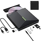 ORIGBELIE Externes CD/DVD-Laufwerk für Laptop, USB 3.0 DVD-Player mit 4 USB-Anschlüssen & 2 TF/SD Kartensteckplätzen, Tragbares CD/DVD +/-RW Laufwerk Brenner Reader Writer für Desktop PC Windows 11/10