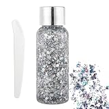 Delicato sulla pelle e pratico: Formulato appositamente per uso cosmetico, il nostro glitter è sicuro per la pelle e aderisce senza irritare. Ogni confezione include una bottiglia di gel glitter argento e un applicatore pratico per un'applicazione precisa.
