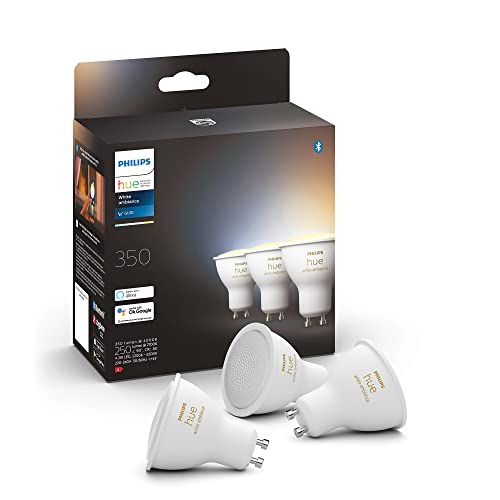 Philips Hue White Ambiance Smart Spotlight 3 Pack LED [GU10 Spotlight] – 350 Lumens (50W equivalent). Works with Alexa, Google Assistant and Apple Homekit