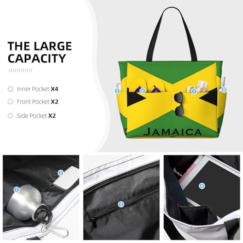 Jamaican Flag Women Large Beach Bag Travel Weekender Foldable Tote Bag for Pool Beach Vacation Gym3