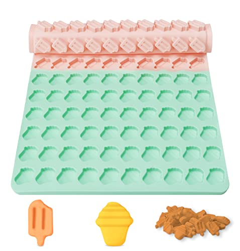 Silicone Baking Mat Dog Biscuit Mould, MONKROY 2 cm Mini DIY Hundekekse und Leckerlis Backmatten BPA-frei, 120-teilige Silikon ice cream Formen, 39 x 28 cm(Rosa-green) Cover