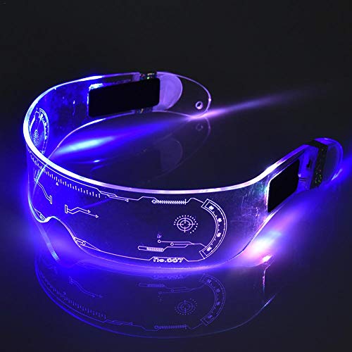 LED Luminous Glasses, Cyberpunk LED Visor Glasses Neon Glasses, Futuristic Electronic Visor Glasses Light Up Glasses Prop for Halloween Christmas Clubbing