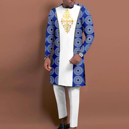 African Traditional Clothing for Men Embroidery Dashiki Print Zip Blazer and Trousers 2 Piece Suit2