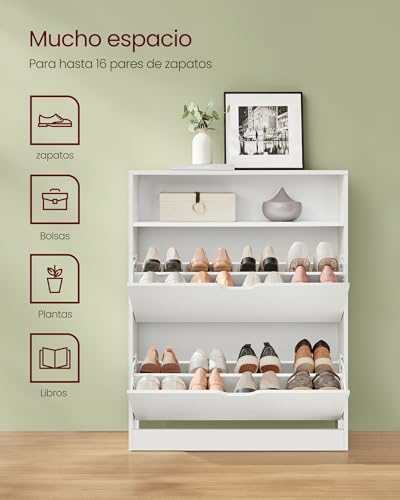 Miniatura 5 de Vasagle Zapatero 2 Compartimientos, Zapatero Con Puerta Abatible, Organizador De Zapatos, Estante, División Ajustable, 11-16 Pares De Zapatos, Pasillo, 24 X 80 X 102 Cm, Blanco Nube Lbc048w01
