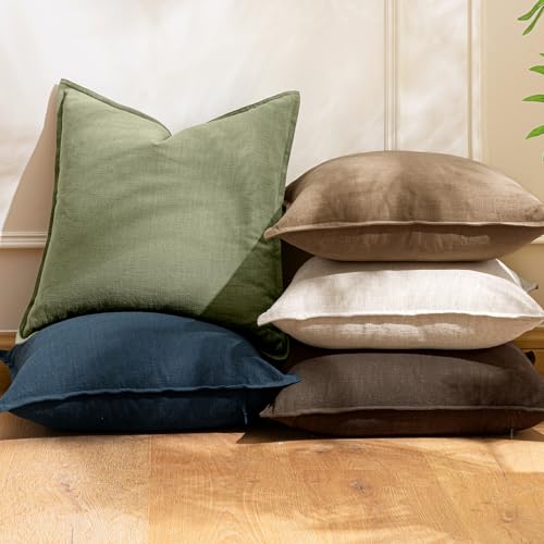 Image of 24x24 Inch Set of 2 Decorative Linen Solid Throw Pillow Covers Boho Farmhouse Euro Pillows Modern Spring Home Decor for Couch Sofa Living Room Bed,Sage Green