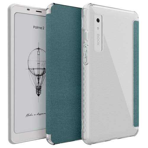 TUDIA SKN FLIP V2 Case Designed for Onyx Boox Palma 2 (2025) [DO NOT FIT Palma 2 PRO] Slim Protective Folio Cover with Auto Wake/Sleep & Transparent TPU Back with Textured Leather - Clear Turquoise