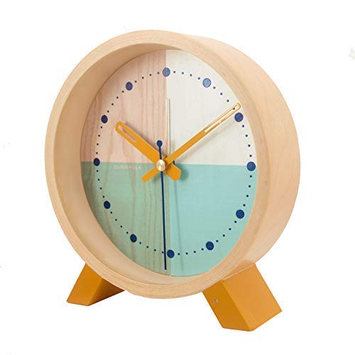 Cloudnola Flor Wood Desk And Alarm Clock Turquoise, 7.1 Inch Diameter, Silent Non Ticking, Battery Operated Quartz Movement #TOP1