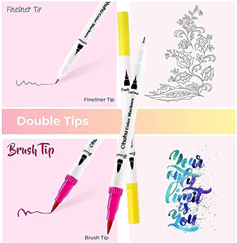 Ohuhu 120 Colors Art Markers Set, Dual Tips Coloring Brush Fineliner Color Marker Pens Marker Pads Art Sketchbook, 8.3"×8.3" #TOP11