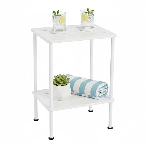 Bamboo Adirondack Square Outdoor Side Table, Bamboo 2-Tier Storage Patio