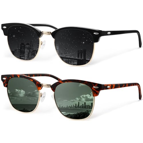 Reglaaly Polarized Sunglasses for Men Women Classic Semi-Rimless Frame Mens Sunglasses UV Protection Driving Sun Glasses 2P-A01