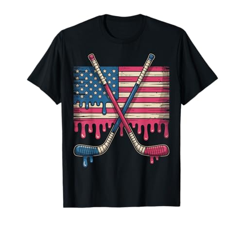 American Flag Hockey Player Hockey USA Ice Cream Drip Hockey T-Shirt